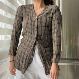 Vintage brown plaid button blouse